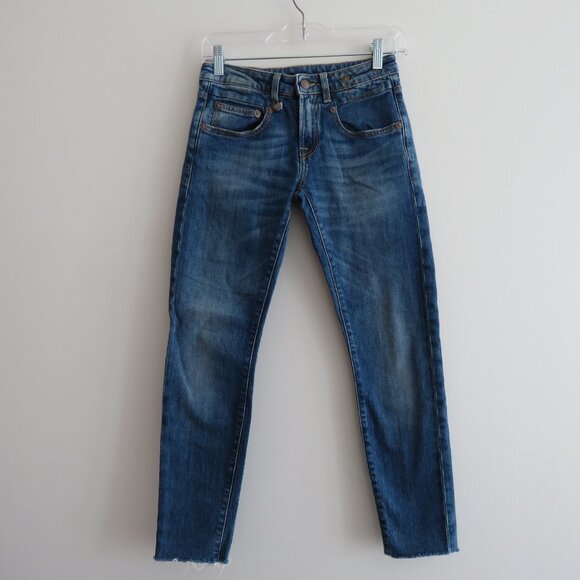 R13 Boy Skinny Jeans in Emerson Blue Wash Raw Hem - Size 24 - Picture 2 of 14
